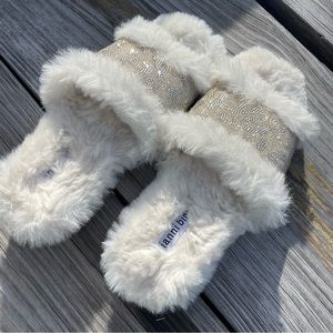 Gianni Bini Wool Fur Rhinestone Embellished Cheetah Leopard Print Slippers Sz 9
